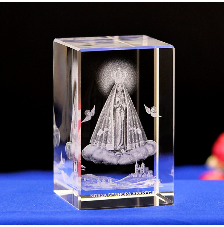 Lourdes圣母水晶内雕工艺品 宗教家居摆件旅游水晶纪念品厂家批发